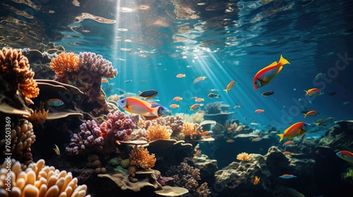 Amazing underwater views with coral reefs and tropical fish © Hnf