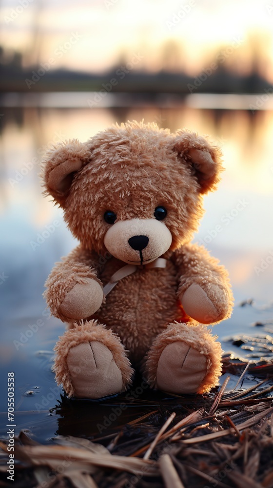 small teddy bear sitting at sunset ,Teddy Day, Propose day, Valentines day small teddy bear sitting at sunset ,Teddy Day, Propose day, Valentines day