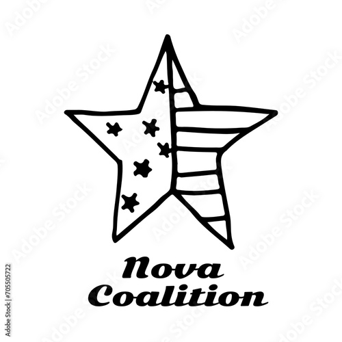 Nova coalition text in black with star with strs and stripes logo on white background