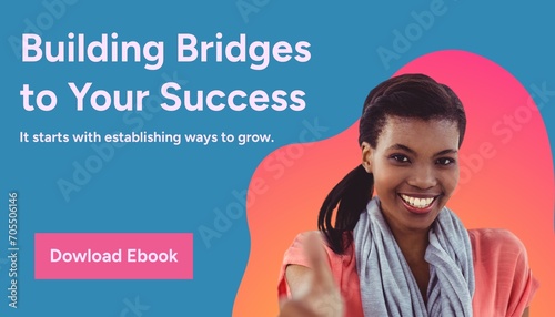 Composite of building bridges to your success download ebook text over happy african american woman