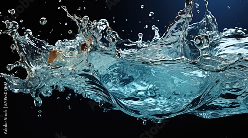 water is thrown and splashes on a black background.