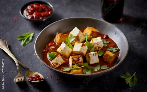 Capture the essence of Mattar Paneer in a mouthwatering food photography shot photo