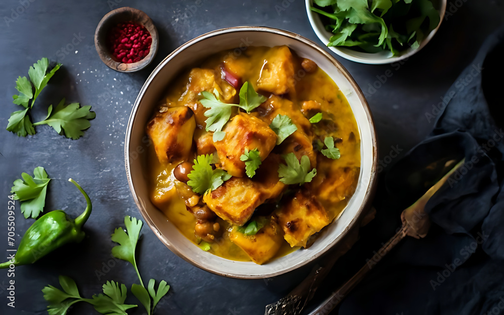 Capture the essence of Aloo Mutter in a mouthwatering food photography shot