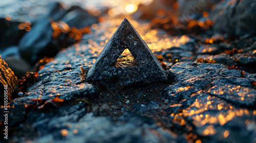 An image featuring the Penrose triangle, a classic impossible object that defies 3D logic. photo