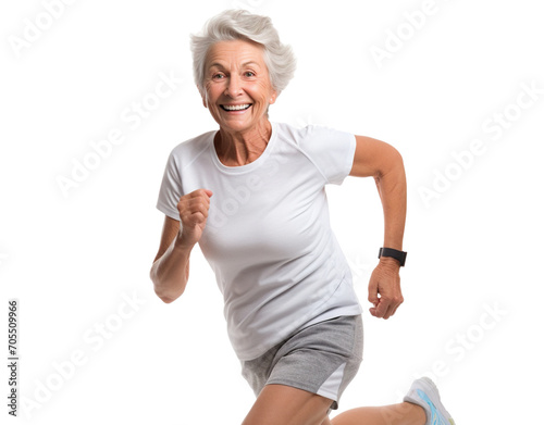 Happy middle-aged woman jogging, cut out © Yeti Studio