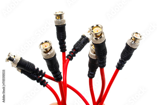 CCTV cable BNC Connector with Copper Cable isolated on white background photo