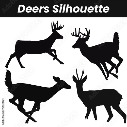 Deer Silhouette Isolated on White Background

