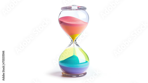 Hourglass isolated on white background. Sand clock with colorful sand.