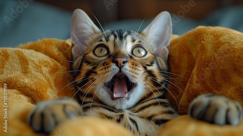 Brown Bengal Cat Portrait Making Funny, Desktop Wallpaper Backgrounds, Background HD For Designer © PicTCoral