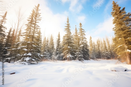 a snow-drifted clearing with evergreens © stickerside
