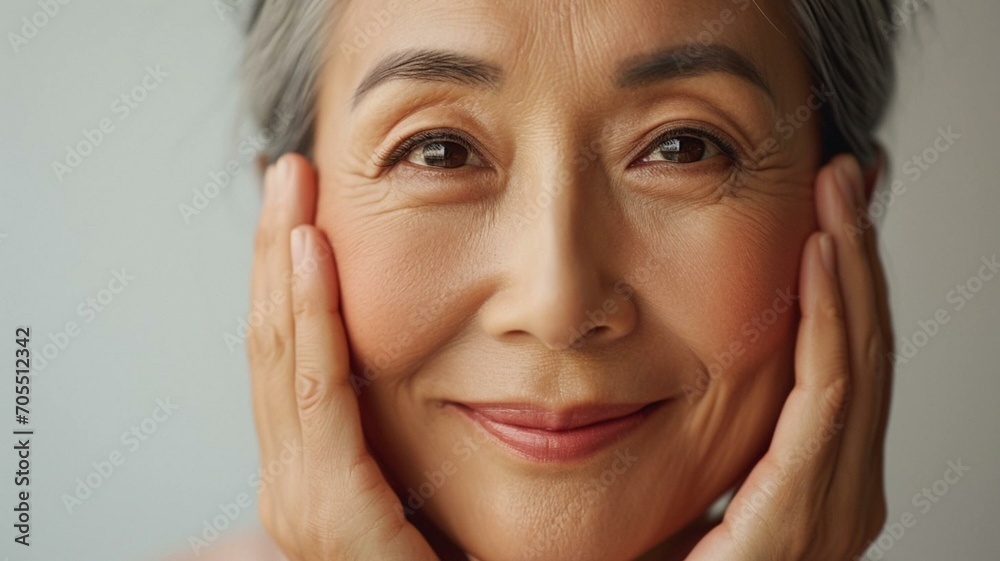 Portrait of a senior Asian woman, aging skincare complexion concept Portrait of a senior Asian woman, aging skincare complexion concept
