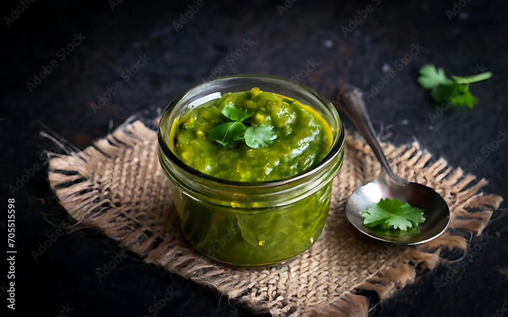 Capture the essence of Coriander Chutney in a mouthwatering food photography shot Capture the essence of Coriander Chutney in a mouthwatering food photography shot