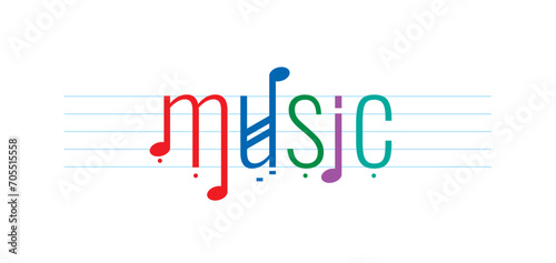 music logo. music word and note concept photo