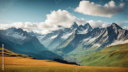 Stunning Mountain View over a Grassy Plain Generative AI 