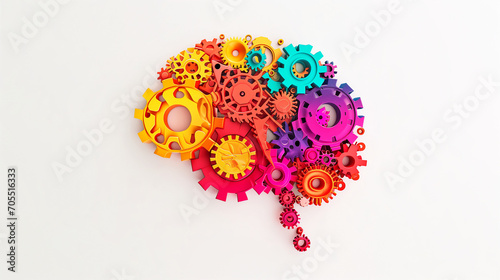 Colorful Gears Forming a Brain Shape on a White Background Illustrating Creativity