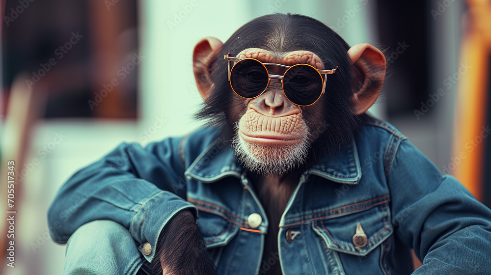 Monkey Wearing Sunglasses and Denim Jacket Monkey Wearing Sunglasses and Denim Jacket