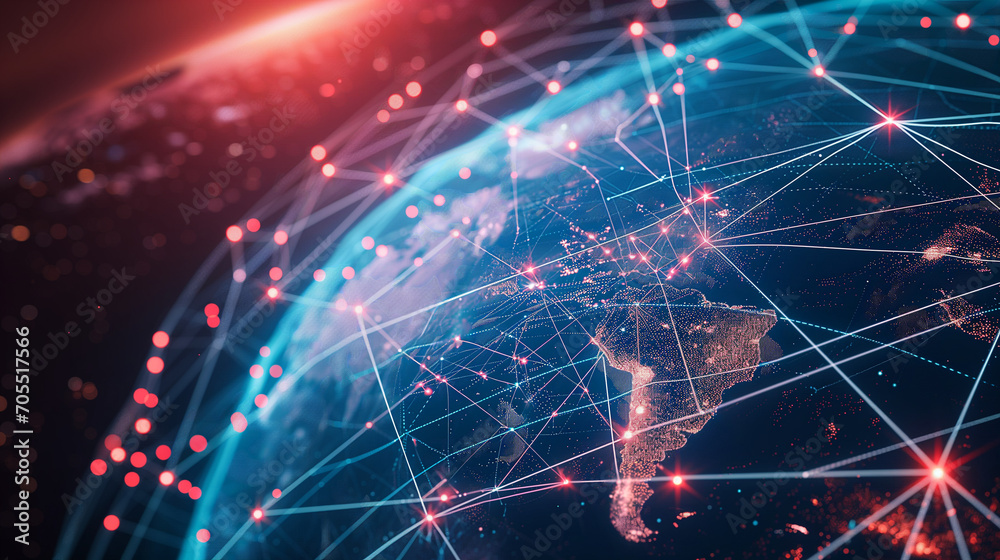 World Map With Lines and Dots, Visual Representation of Global Connections and Interactions World Map With Lines and Dots, Visual Representation of Global Connections and Interactions