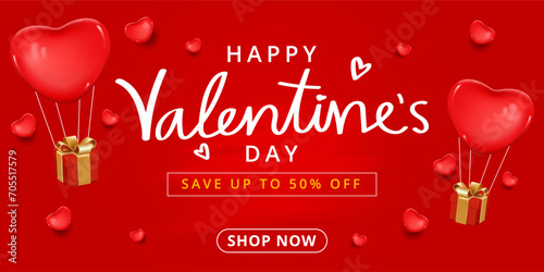 Valentines day sale banner with red background.