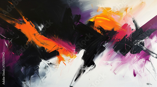 Abstract Painting in Black, Orange, and Pink, An Expressive Display of Vibrant Colors