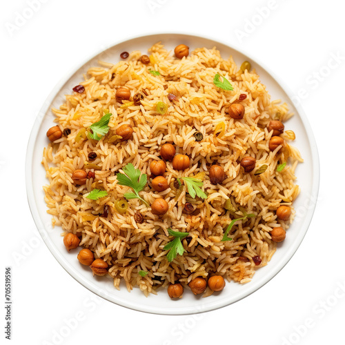 Chana Masala Pulao in a plate  isolated on transparent background Remove png, Clipping Path, pen tool