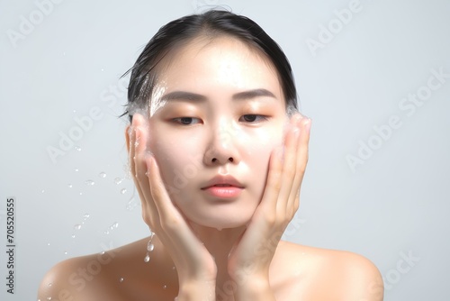 洗顔をする女性 photo