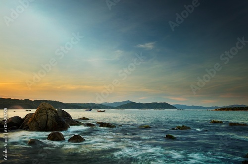 rocky coastline view sunset vietnam