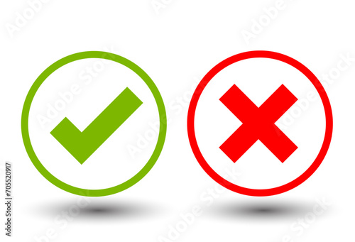 checkmark and x or confirm and deny circle icon button photo