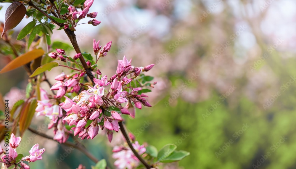Blossoming unripe flower tree branches in natural background