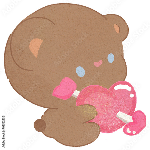 Valentine Cute Teddy Bear Holding A Cookie With Heart And Arrow For Valentine's Day