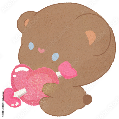 Valentine Cute Teddy Bear Holding A Cookie With Heart And Arrow For Valentine's Day