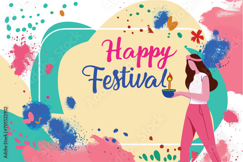happy holi festival of colors with color background design vector  holi banner design with texts