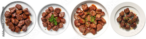 Top view of a plate filled with fried beef kidneys photo