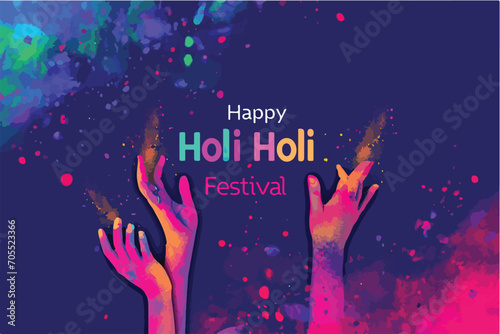 happy holi festival of colors with color background design vector, holi banner design with texts © nadunprabodana