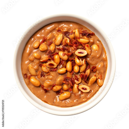 Peanut Butter Chili with Pinto Beans in a bowl isolated on transparent background Remove png, Clipping Path, pen tool