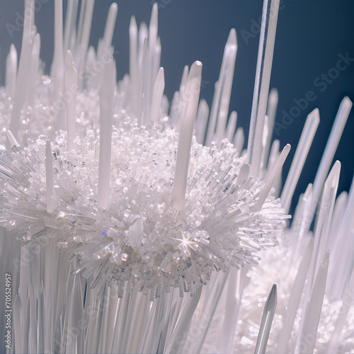 Beautiful texture. White ice crystal sticks 