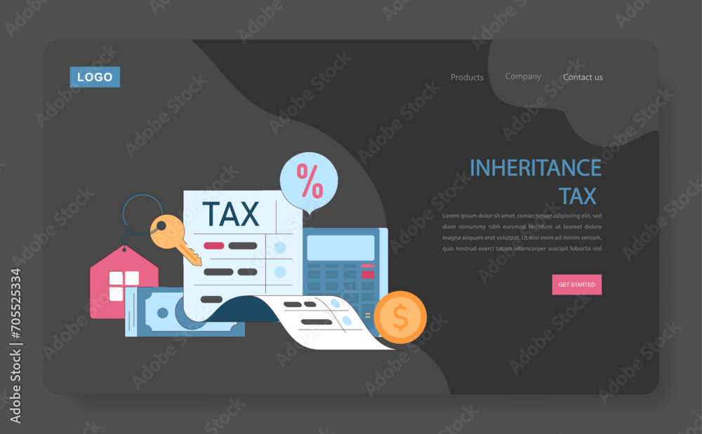 Inheritance tax dark or night mode web, landing. An illustration simplifying tax calculations on estate assets, with symbols representing home ownership and financial responsibilities. Inheritance tax dark or night mode web, landing. An illustration simplifying tax calculations on estate assets, with symbols representing home ownership and financial responsibilities.