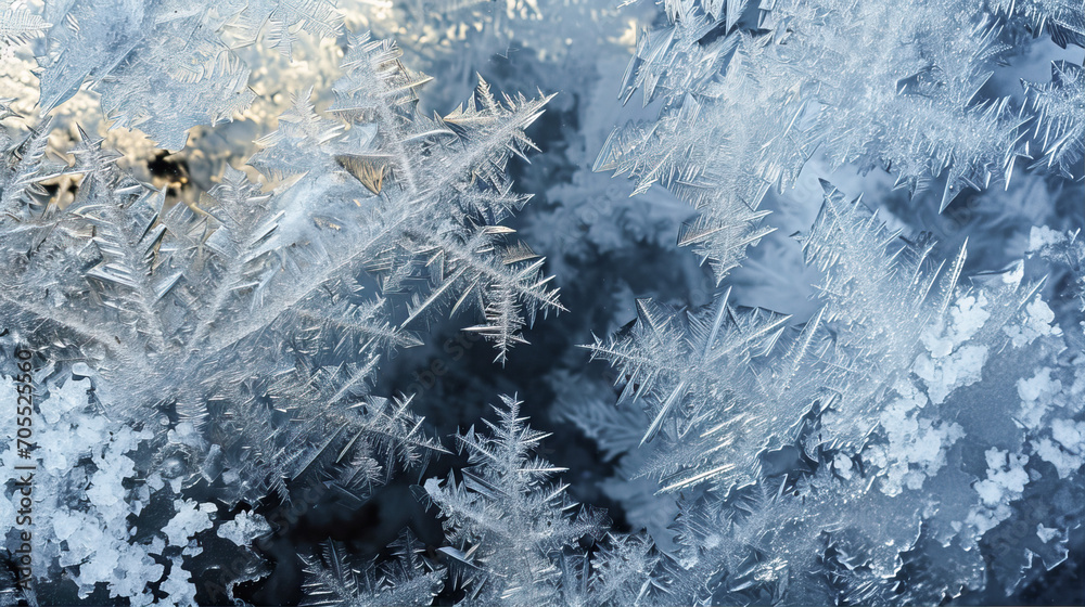 Fototapeta premium Blue ice and snowflakes 