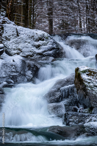 Szepit waterfall on the Hylaty stream in the village of Zatwarnica. Bieszczady Mountains, Poland.