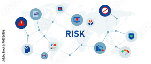 risk analysis danger probability bad management business low reduce icon set header graphic