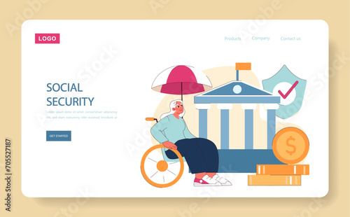Retirement concept. Elderly person secured by social safety net, signifying government support. Serenity in golden years assured.