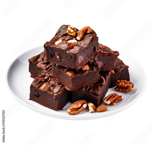 vegan chocolate brownies in a plate isolated on transparent background Remove png, Clipping Path, pen tool