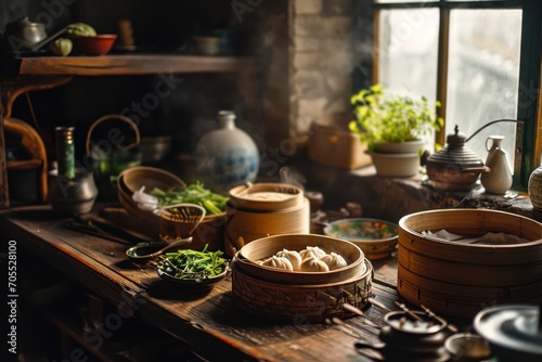 Preparing Chinese Dim Sum in a Country Kitchen