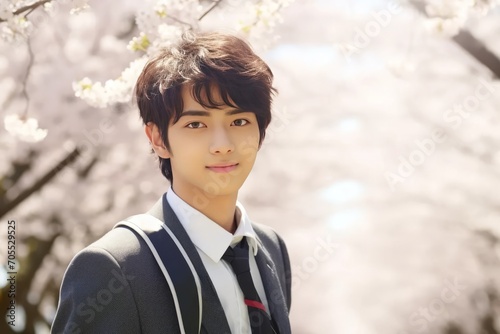 桜と男子高校生