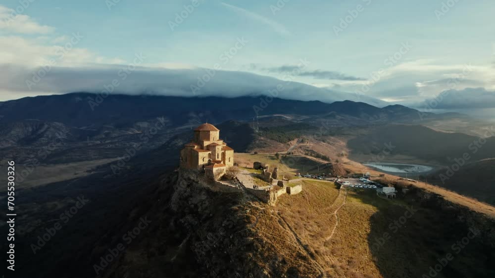 Jvari monastery drone view Jvari monastery drone view