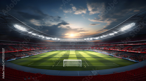 Football Stadium 3d rendering soccer stadium along with fully crowded field arena photo