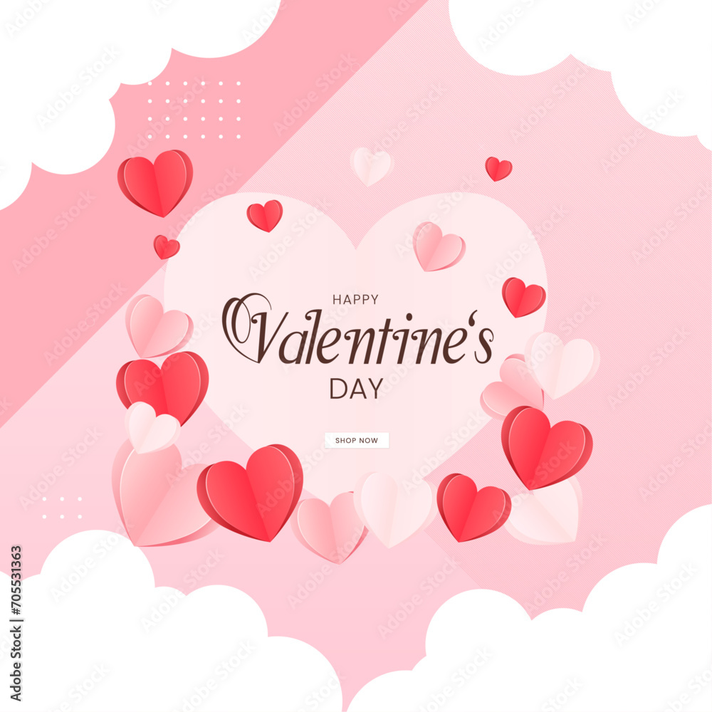 Valentines day sale poster with red and pink hearts background. vector illustration.
