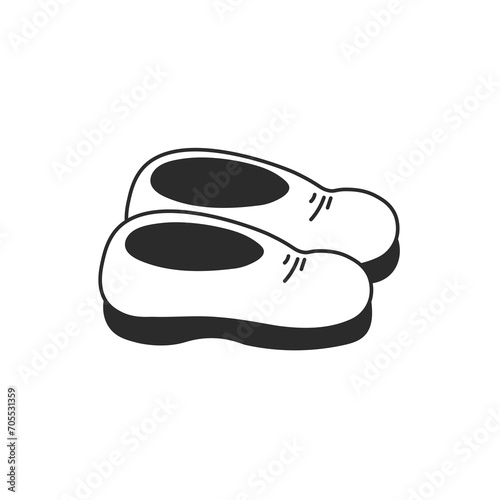 Pair of galoshes doodle illustration. Rubber shoes. Cartoon vector footwear for gardening, water protection boot