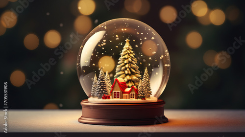 Snow Globe with Christmas decoration for template display, 3d rendering. © PNG