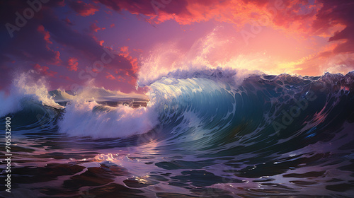 depicted in majestic sea settings, roaring waves, towering shining presences, stormy weather, dramatic lighting