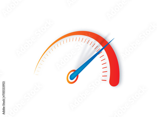 orange-red semicircle speedometer. half circle indicator photo